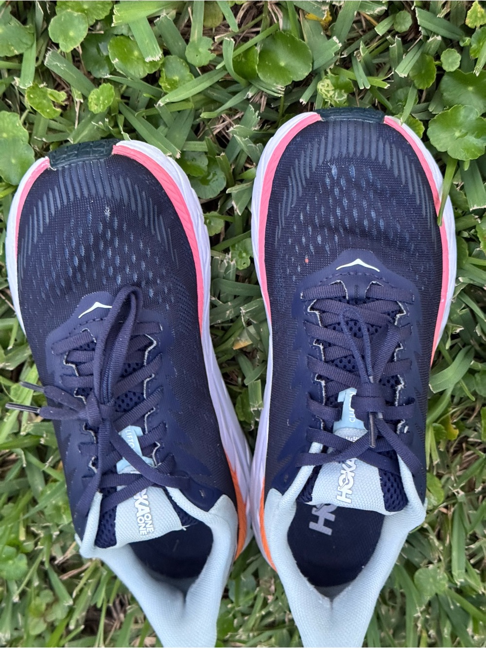 Hoka Women's Navy and Coral Athletic Running Shoes one one